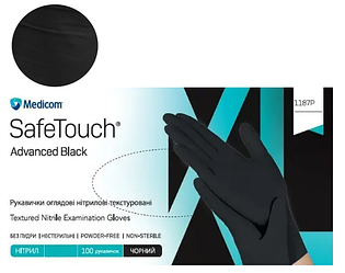 Рукавички Medicom SafeTouch Advanced без пудри 100 шт., S (чорні), 3.5 грама