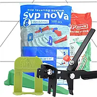 Комплект noVa SVP (500 Оснований 1,5 мм + 200 Клиньев + Инструмент) для укладки керамической плитки