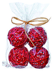 Набір декоративних прикрас "Кульки ротангові" Jumi, комплект 4 шт, 7 см, червоний