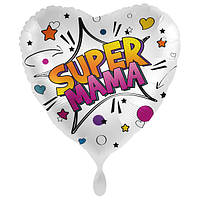 Фольгированный шар сердце 18"(45см) глянец сатин Супер Мама, PL40