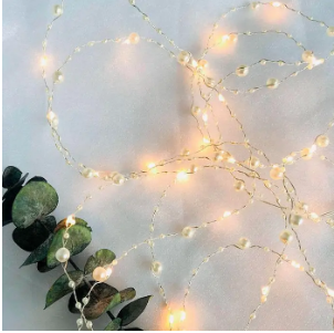 Світлодіодна гірлянда Роса з перлами USB + пульт Теплий Білий, фото 1