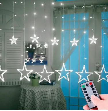 Гірлянда Штора Зірки з пультом Білий, фото 1