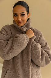 Шуба жіноча стильна, екохутро Тедді, відкладний комір, кишені