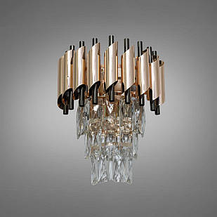 Сучасне кришталеве бра на 2 лампи E14 колір каркасу золото з чорним хромом D-0112-2W-SGD+PB