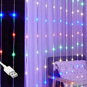 Гірлянда штора Водоспад-роса, від USB, 2x1,6м, 8 ниток, 128 LED, 8 режимів