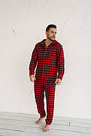 Мужская новогодняя пижама в клетку для дома и сна, рождественский домашний комплект в клеточку красный