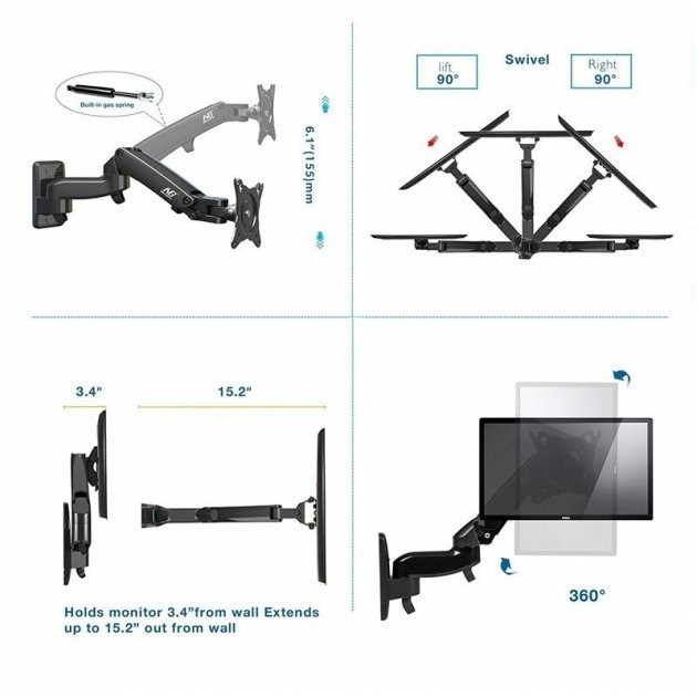 Кронштейн для телевизора North Bayou NB F150 17"-27" VESA настенный с 3D-регулировкой и функцией PIVOT, Хром - фото 6 - id-p2044658876