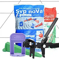 Комплект noVa SVP (500 Оснований 2 мм + 200 Клиньев + Инструмент) предотвращает «проседание» плитки