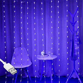 Гірлянда штора Водоспад-роса, від USB, 2x2м, 8 ниток, 160 LED, 8 режимів