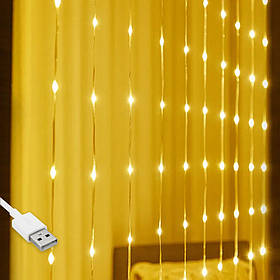 Гірлянда штора Водоспад-роса, від USB, 2x2м, 8 ниток, 160 LED, 8 режимів