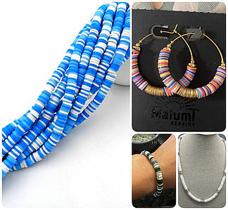 Плоскі Намистини з Полімерної Глини / на нитці ~ 310 шт / Ø 6 мм / довжина нитки - 40 см / Мікс #5