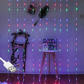 Гірлянда штора Водоспад-роса, від USB, 2x2м, 8 ниток, 160 LED, 8 режимів