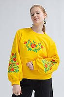 Патриотический свитшот желтого цвета с объемными рукавами и вышивкой для девочки р 104-170 см 158