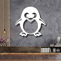 Декоративное 3D панно с объемом 15 мм для стен, Пингвин 60 х 60 см белое