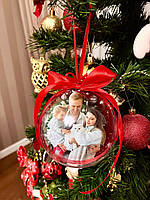 Новогодний елочный шарик с Вашим фото диаметр 12 см двухсторонний