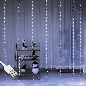 Гірлянда штора Водоспад-роса, від USB, 3x1,2м, 10 ниток, 120 LED, 8 режимів