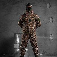 Камуфляжный демисезонный костюм Aura пиксель, армейская форма утепленная флисом Softshell куртка+брюки