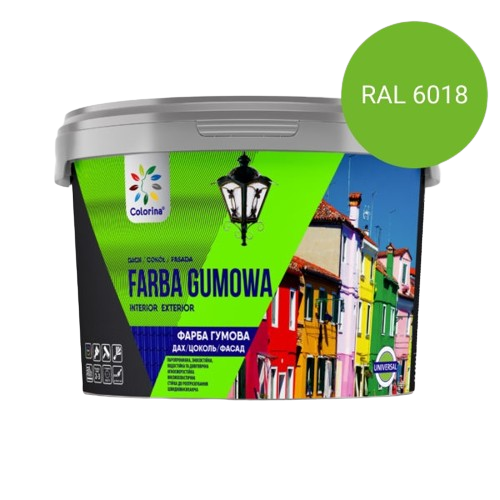 Фарба гумова для дахів і цоколів Colorina світло-зелена RAL 6018 12 кг