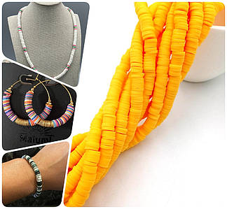 Плоскі Намистини з Полімерної Глини / на нитці ~ 310 шт / Ø 6 мм / довжина нитки - 40 см / Жовто-Гарячий