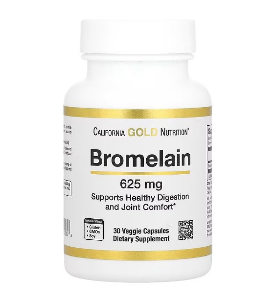 Бромелаїн 625 мг California Gold Nutrition 30 рослинних капсул, фото 1