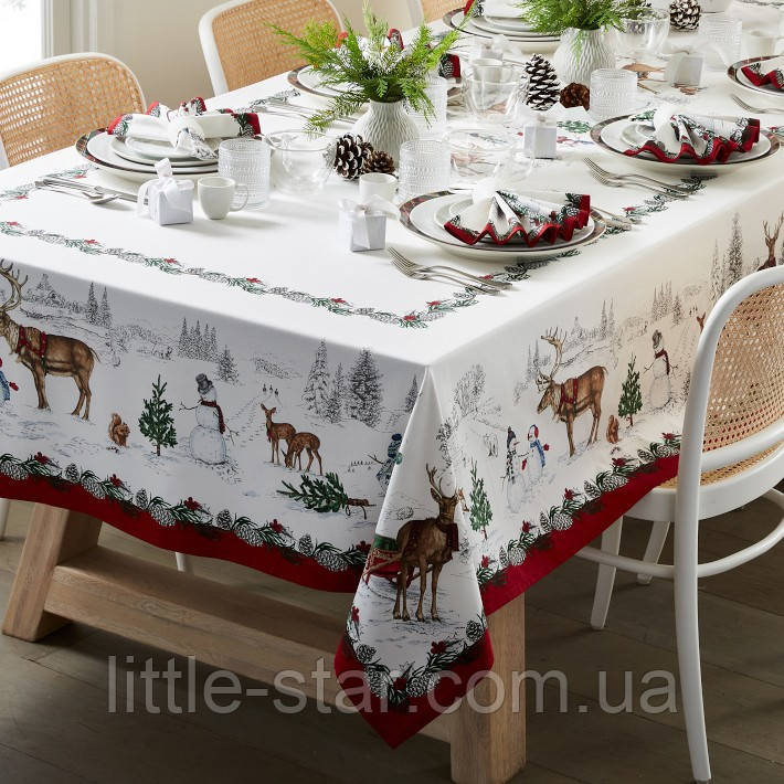 Скатертина 180*275 см водовідштовхувальна новорічна різдвяна, Тиротекс, тефлонове покриття