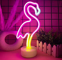 Неоновий нічник - світильник Фламінго Neon Decoration Lamp (33x16x10 см, USB, 3хАА, 5 В, лампа, 3 кольори) - Рожевий