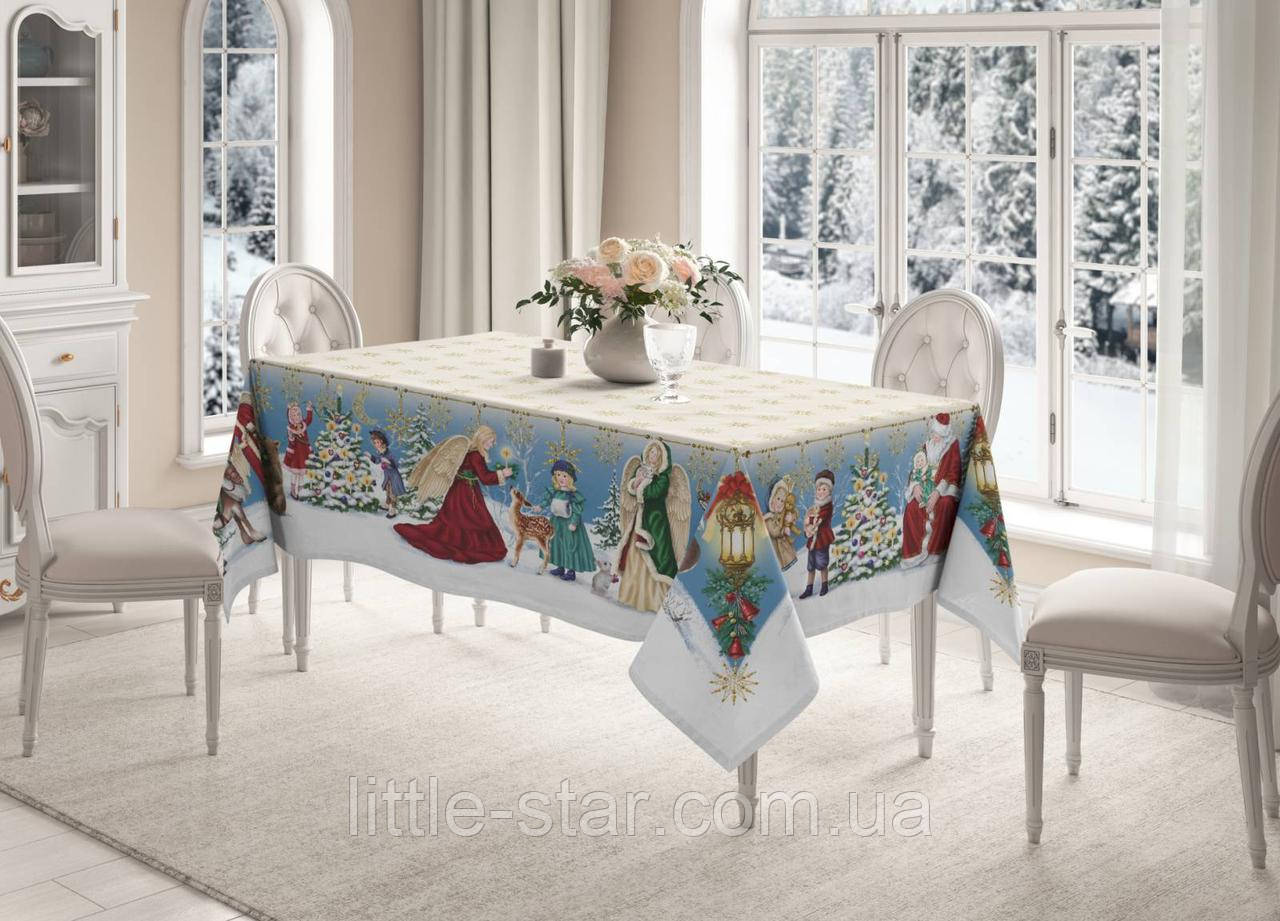 Скатертина 145*215 см водовідштовхувальна новорічна різдвяна, Тиротекс, тефлонове покриття