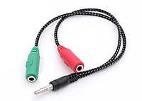 Переходник аудио кабель сплиттер удлинитель 3.5 мм для наушников с микрофоном в один разъем