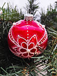 Новорічні іграшки шар зі скла на ялинку червоний 8 см Україна Новорічні прикраси ялинкові іграшки, фото 2