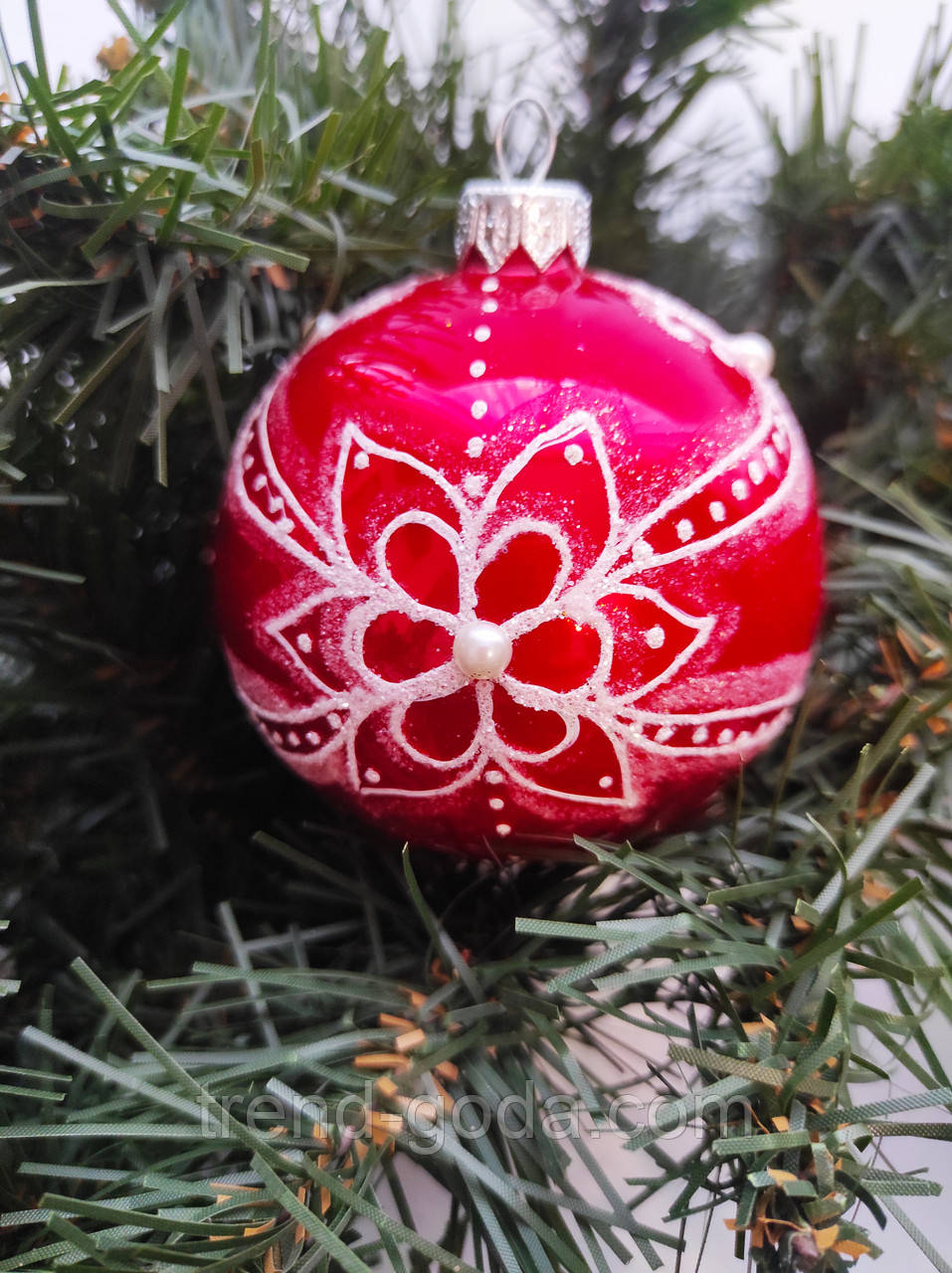 Новорічні іграшки шар зі скла на ялинку червоний 8 см Україна Новорічні прикраси ялинкові іграшки, фото 1