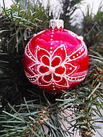 Новорічні іграшки шар зі скла на ялинку червоний 8 см Україна Новорічні прикраси ялинкові іграшки