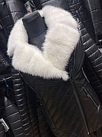 Куртка. Женский кожаный пуховик с мехом норки. Утеплитель верблюжья шерсть