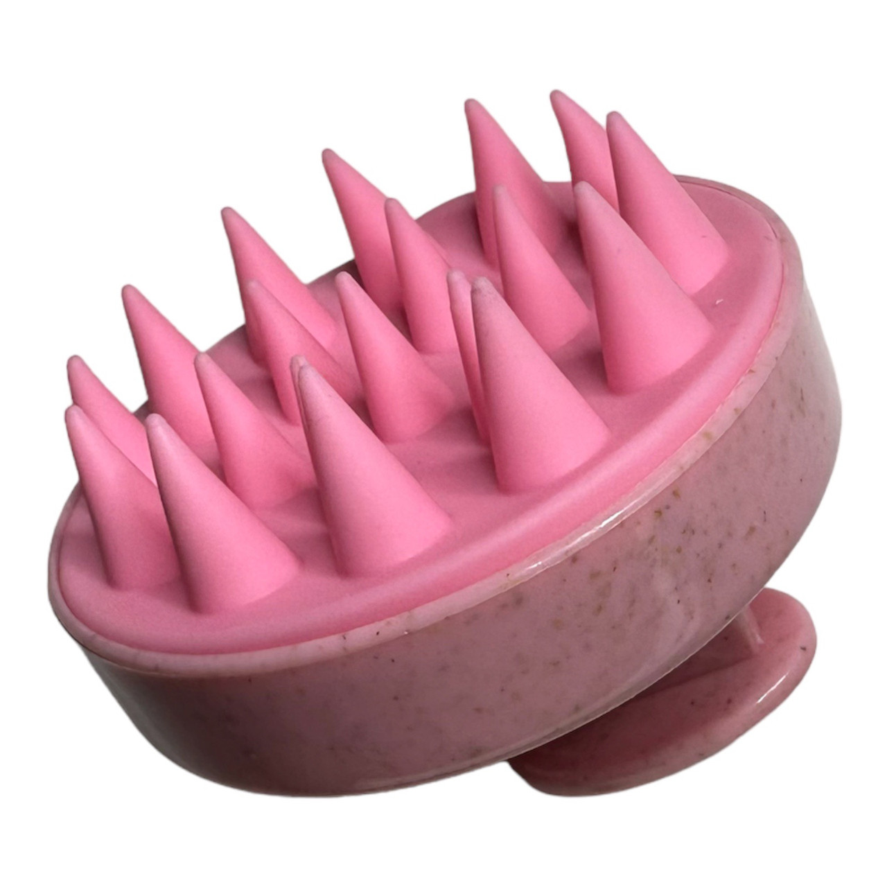 Щітка-масажер силіконова для шкіри голови з ручкою кругла рожева, фото 1