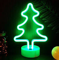 Неоновый ночник - светильник Елочка Neon Decoration Lamp (27x18x10 см, USB, 3хАА, 5 В, лампа) - Зеленый