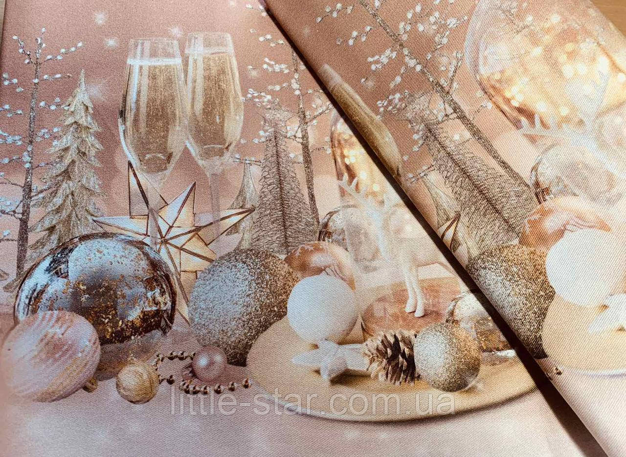 Скатертина 144*194 см водовідштовхувальна новорічна різдвяна, Тиротекс, тефлонове покриття, бежевий