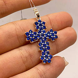 Хрест срібний з синіми фіанітами Марі