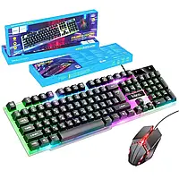 Игровая компьютерная клавиатура с мышкой с RGB подсветкой. Светодиодная клавиатура с мышкой для ПК Hoco GM18