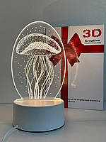 Светодиодный 3D 3Д акриловый usb ночник светильник лампа Медуза