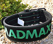 Пояс для важкої атлетики MadMax MFB-301 Suede Single Prong шкіряний Black/Green M, фото 3