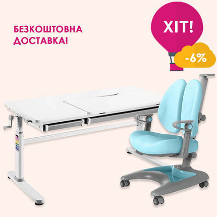 Комплект зростаюча дитяча парта стіл Cubby Iris grey + крісло ортопедичне FunDesk Premio Blue для школяра, фото 1