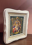 Ікона Святий Миколай Чудотворець в білому дерев’яному кіоті під склом, фото 3