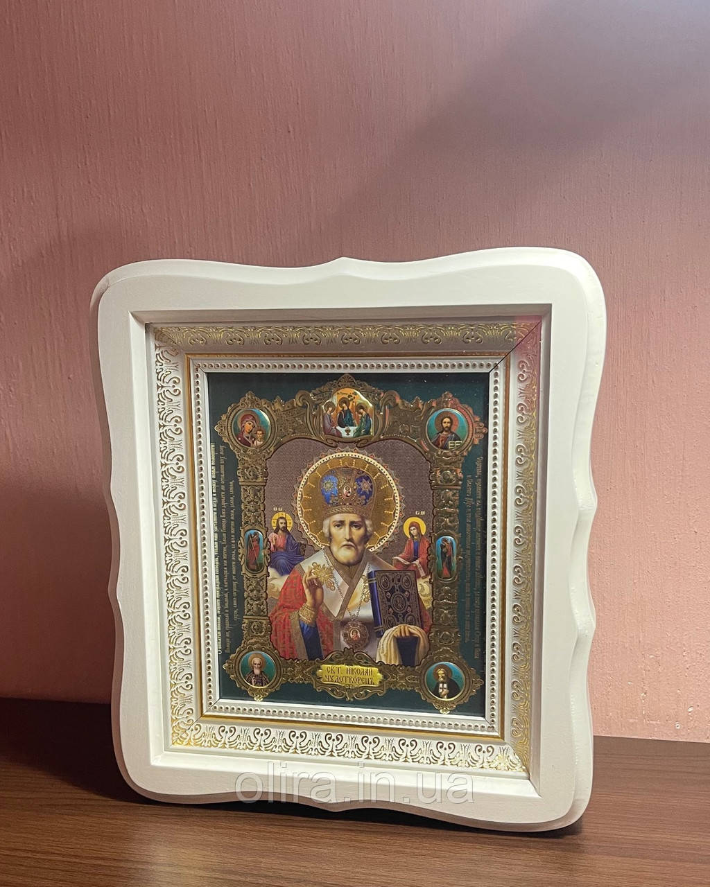 Икона Святой Николай в белом деревянном киоте под стеклом (ID ...