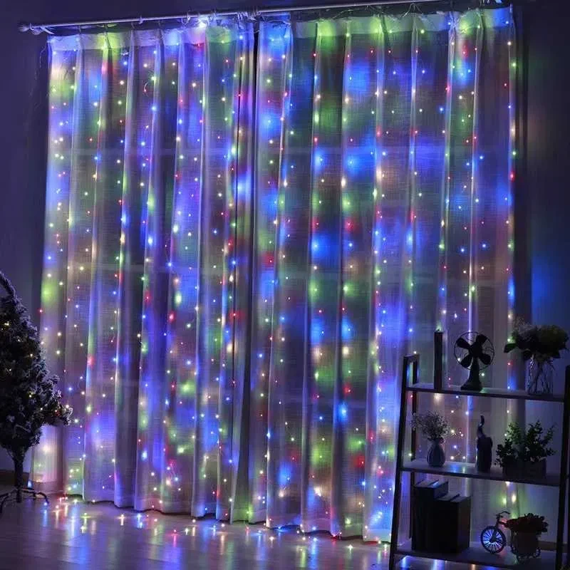 Гірлянда штора 3×2.8 м 300 LED мультиколір USB з пультом, фото 1