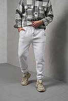 Зручні теплі чоловічі білі спортивні штани з тринитки на флісі, чоловічі комфортні білі спорт штани