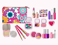 Набір дитячої косметики тіні, помада, лак, пудра, пензлики, наклейки на нігті, косметичка 60010A-1