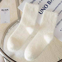 Тёплые носки на зиму, зимние шерстяные носочки белые, высокие для зимы трендовые носки женские,