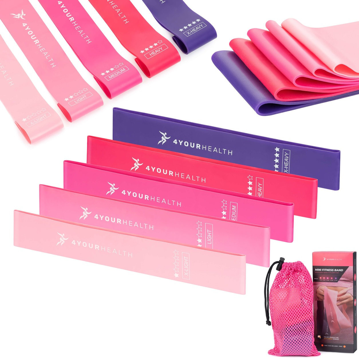 Фітнес резинки набір із 5шт. 4yourhealth Mini Band Fitness 2662 (від 1 до 20кг.) рожевий, фото 1