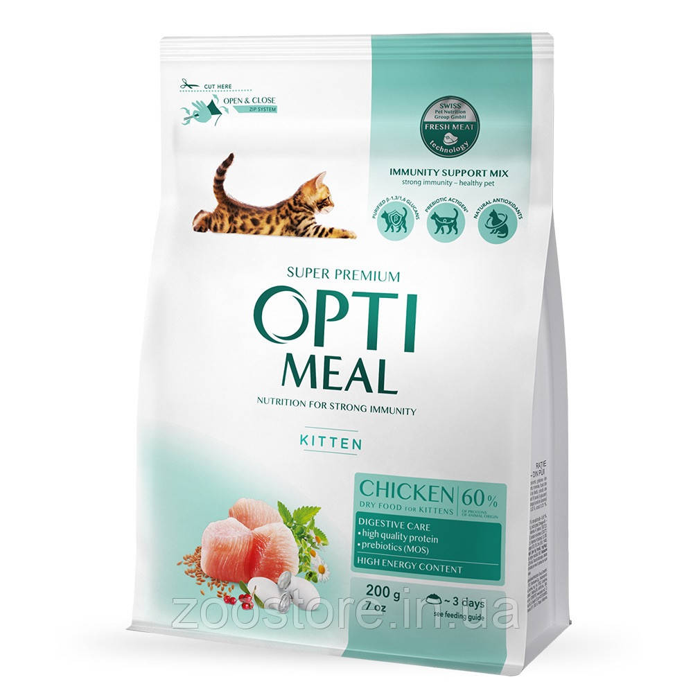 Корм сухий OPTI MEAL для кошенят Kitten Chicken курка 200 г