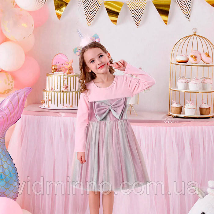 Детское нарядное платье с фатином Бантик для девочки р.122 - 6-7 лет - фото 2 - id-p514841758