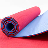 Килимок для йоги та фітнесу TPE (йога мат, каремат спортивний) OSPORT Yoga ECO Pro 6мм (FI-0076) Червоно-блакитний, фото 4